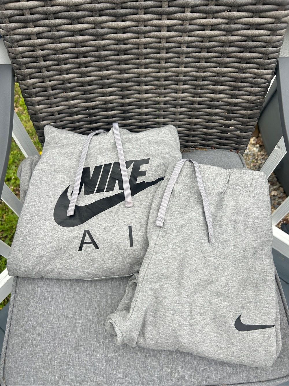 Nike Gray Sweatshirt & Joggers Set with Black Swoosh